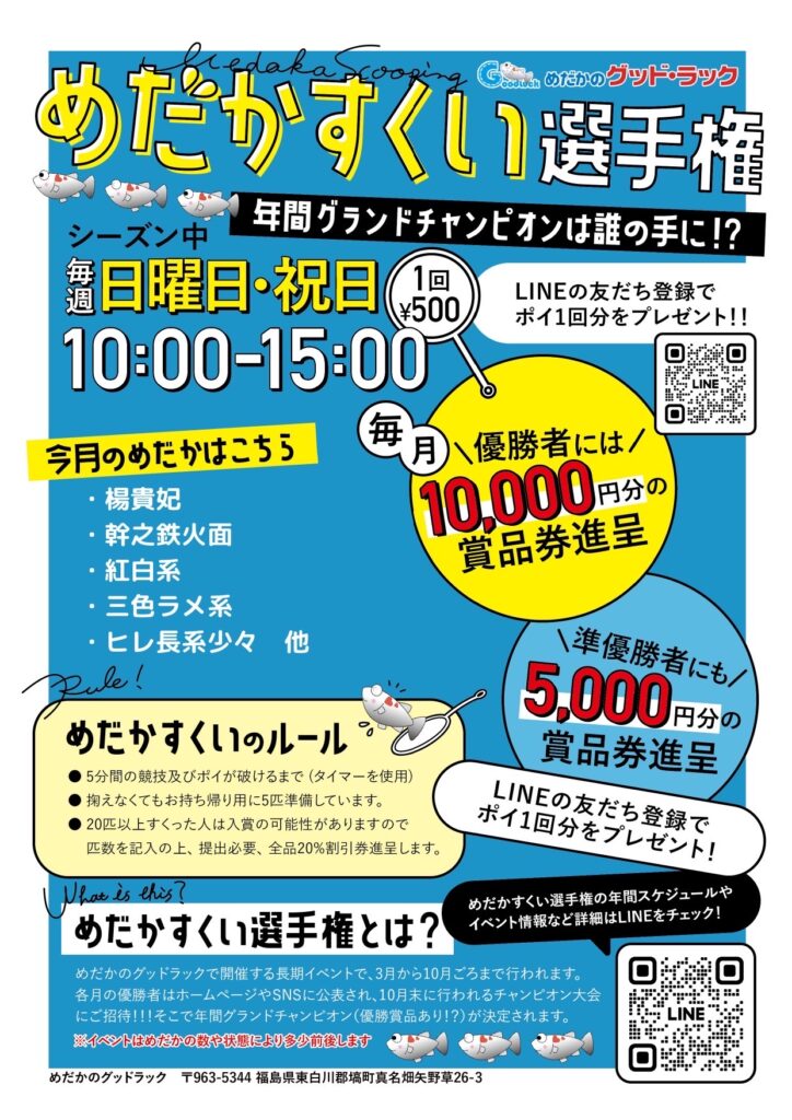 今季オープンめだかすくい選手権 3/19 – めだかのグッドラック